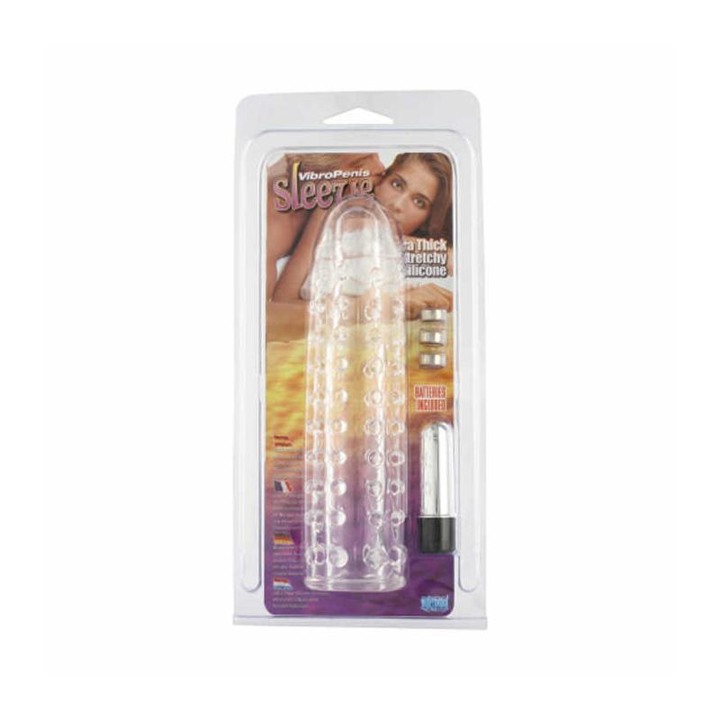 Насадка силиконовая Vibropenis Sleeve Clear с минивибратором в головке